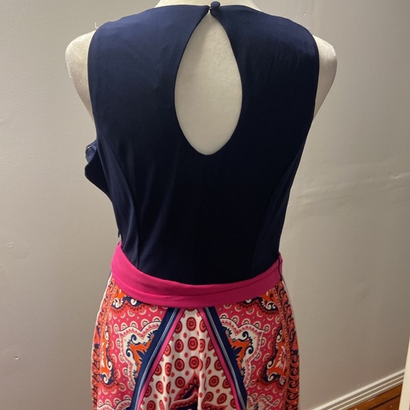 ELIZA J Paisley Scarf Print Belted Maxi Dress Size 6 Navy Pink Jersey Summer Fun - Picture 8 of 9